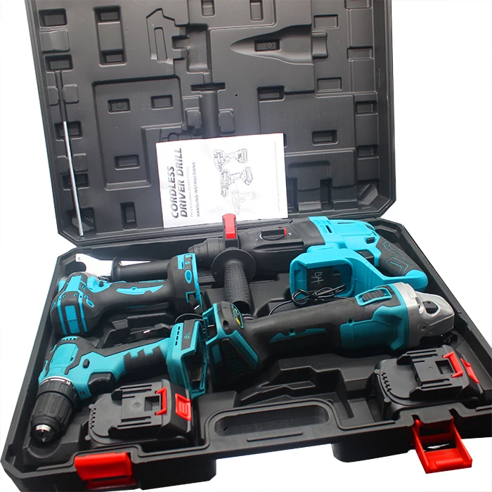 OEM OBM ODM Cheap Electric Cordless Drill Hammer Wrench Angle Grinder 4 in 1 Multi-tools Boxs Brushless Lithium Tool Sets