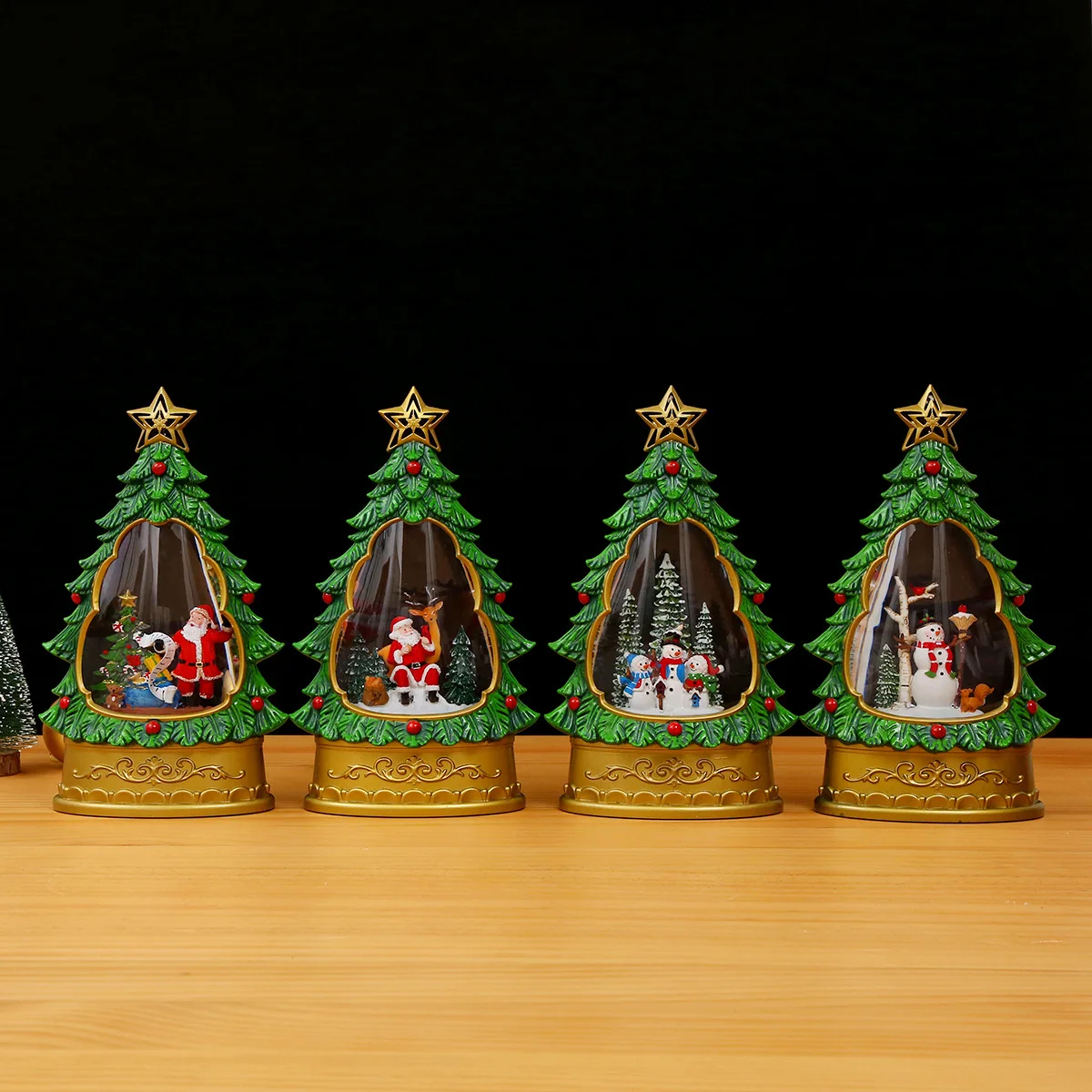 Hot Sale Christmas Tree Shape Crystal Snow Globe,Christmas Santa&Snowmen Music&Timer Snow Globe with Swirling Glitter,Xmas Gifts