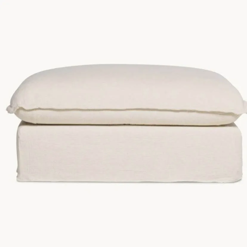 Luxury Cozy Single Sofa White Couch Square Beige linen sofa with ottoman set