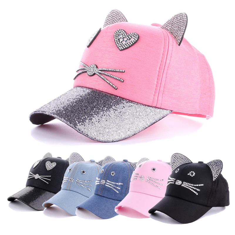 Cartoon Face 5 Panel Children Baseball Cap Korean Cat Ears Baby Hat Spring Summer Baby Boy Girl Adjustable Embroidery Hat
