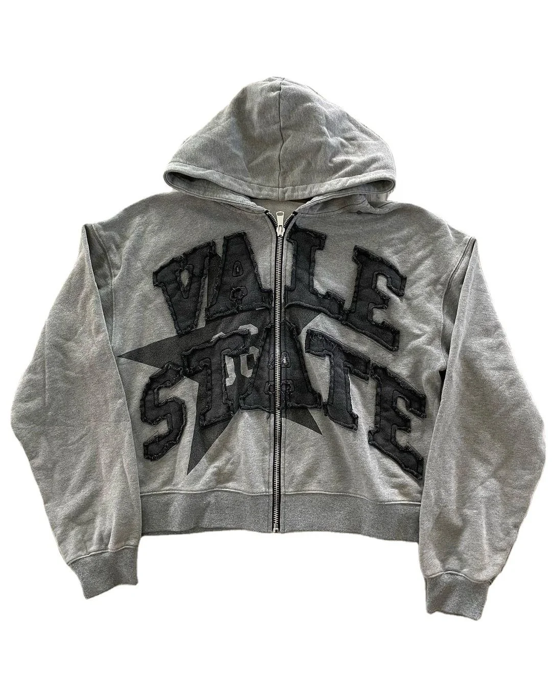 OEM High Quality 100 Cotton zip up Hoodie Custom Acid Washed Hoodies No String Distressed Patches Hoodie For Men