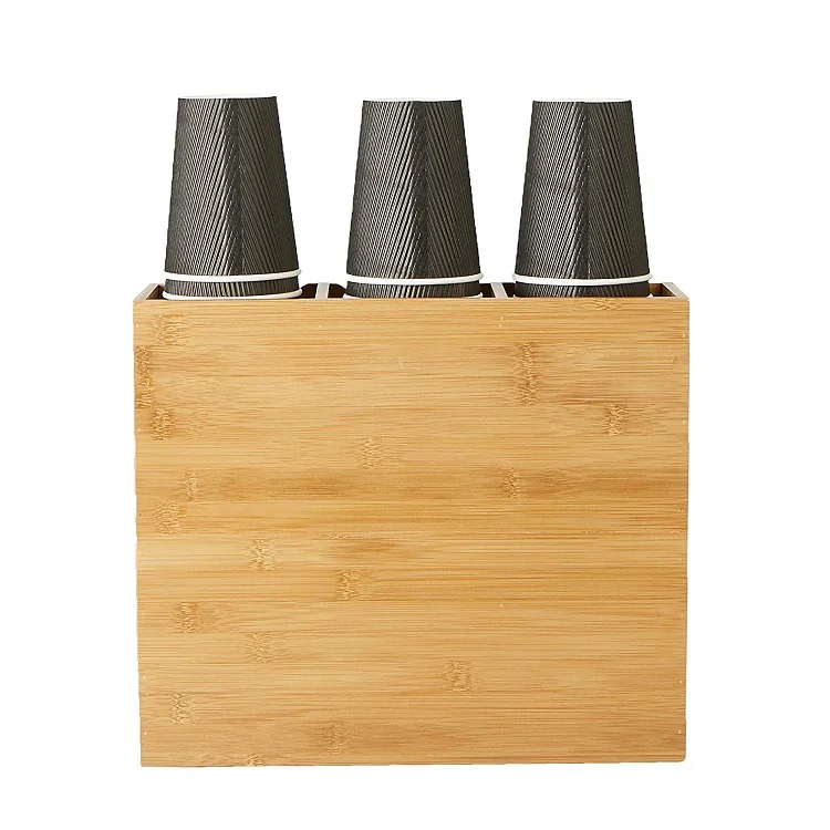 Customized Logo Bamboo Coffee Tea Bag Organizer Station Rack Upright Coffee Breakroom Condiment and Cup Storage Organizer Holder