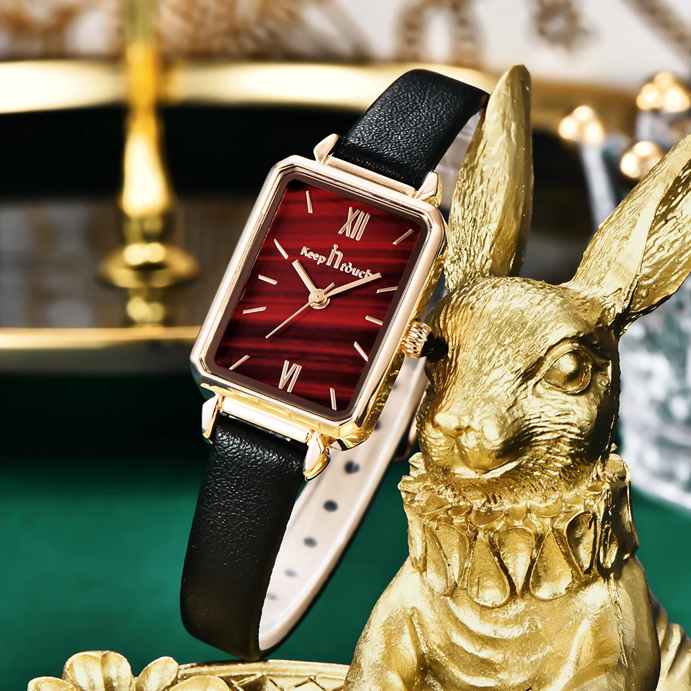 Little green table square plate ladies waterproof restoring ancient ways quartz watch with malachite green female skin