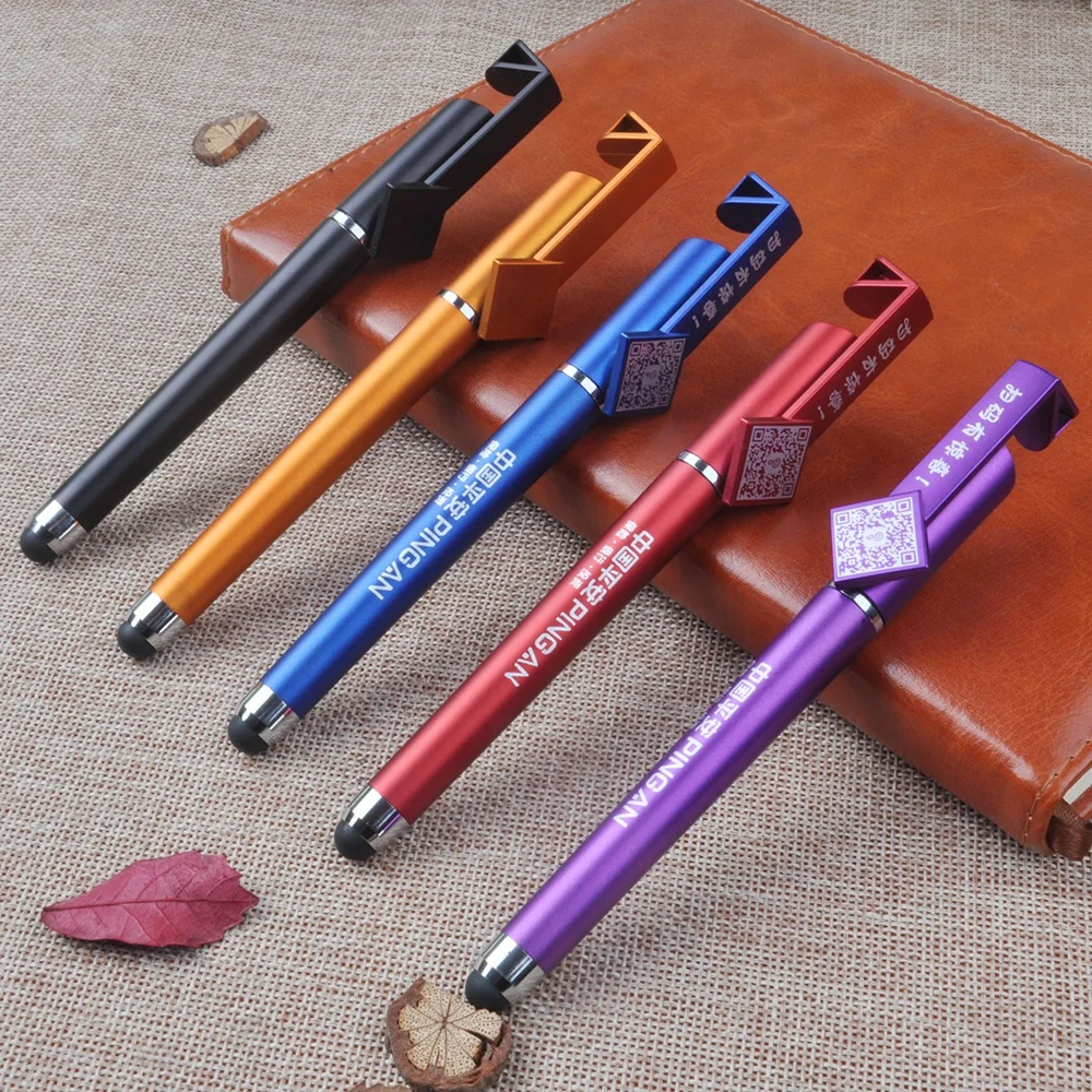 High quality custom promotional gift QR code logo phone holder pen with touch