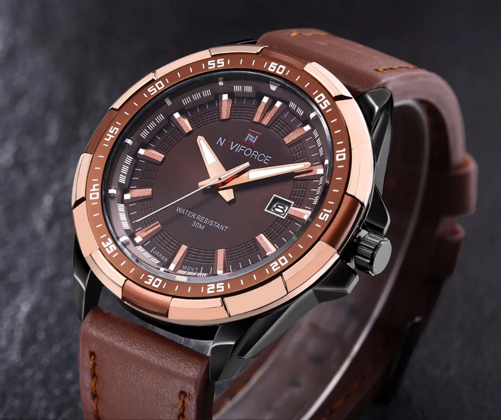 Naviforce Роскошные водонепроницаемые аналоговые кварцевые мужские часы relojes 9056