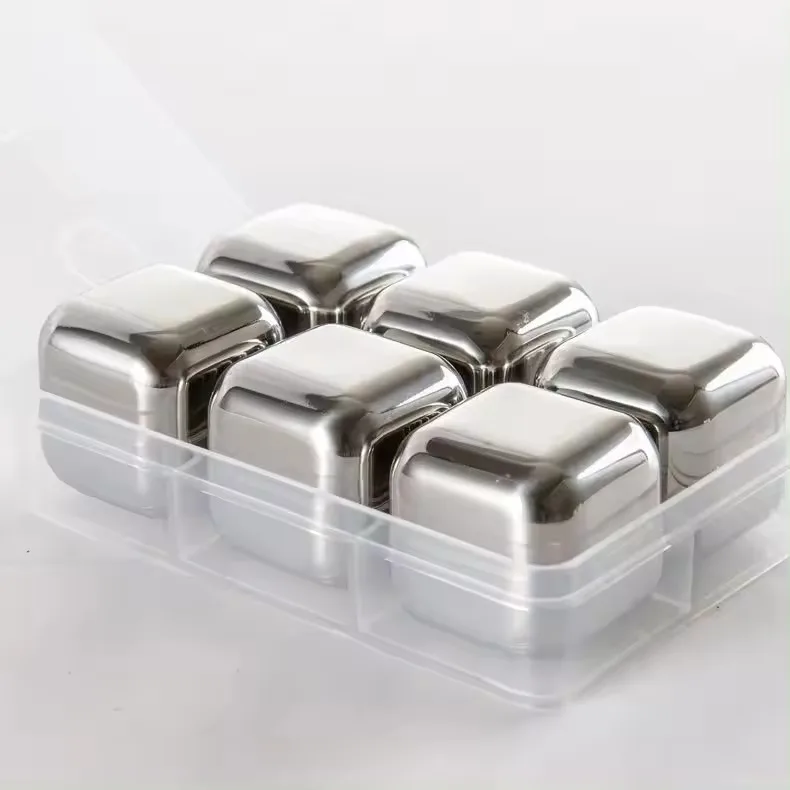 Wholesale 6PCS Metal Beer Stones for Wine With PP Box Stainless Steel Ice Cube