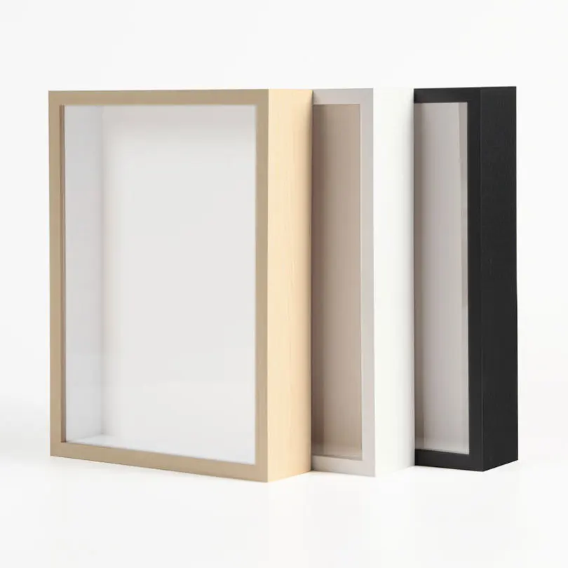 Customized wholesale MDF shadow box photo frames with glass A4 3D Deep insect display shadow box frame