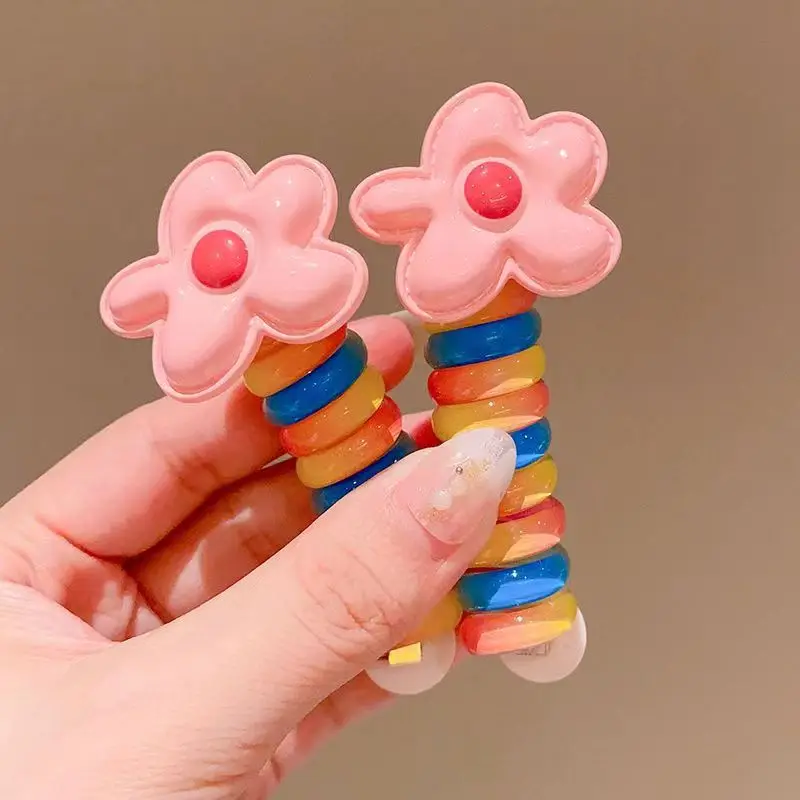Kids Curly Phone Line Elastic Rainbow Hair Ties For Kid High Ponytail Non-damaging Cute Hair Rubber Band Kids Hair Accessories