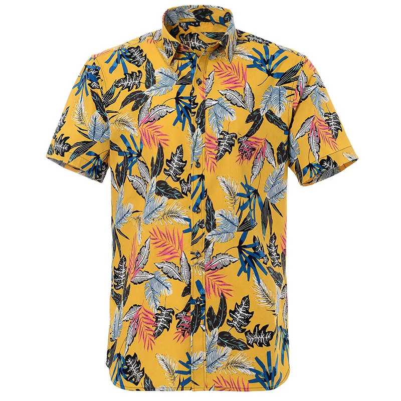 Vintage turn-down collar hawaiian beach compression all over print shirts for men