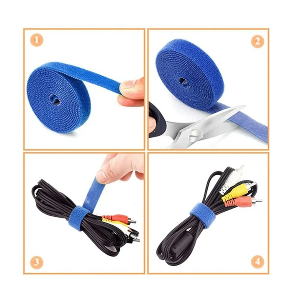 5m Fastening Tape USB Cable Ties Reusable Hook and loop Straps Double Side Hook Roll Wires Cords Manage Organizer Straps