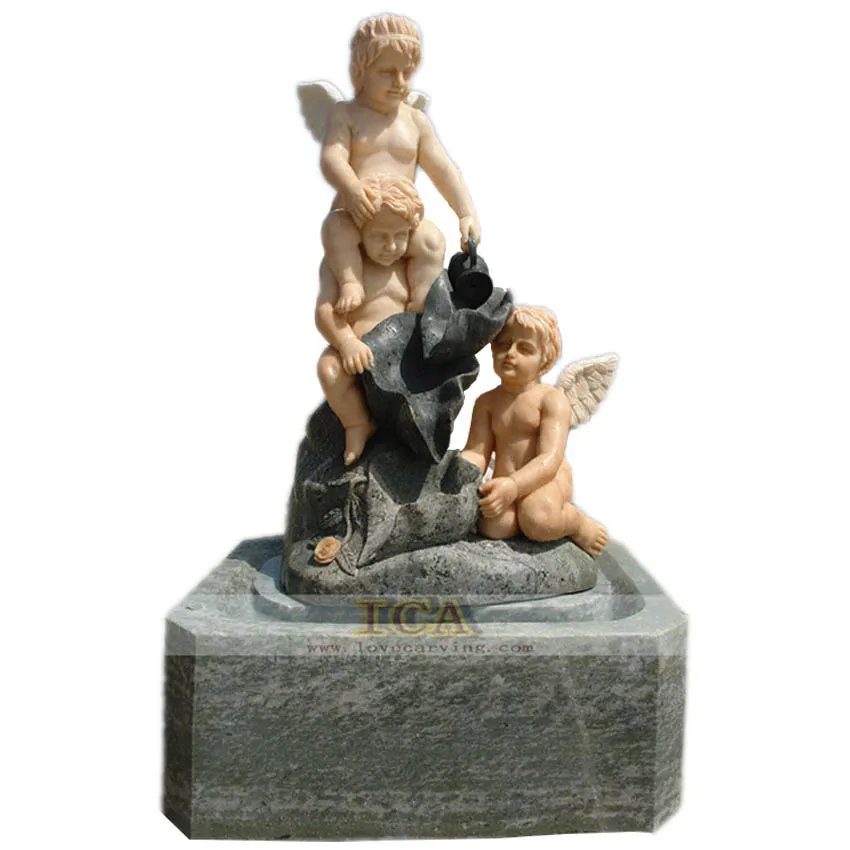 High quality  marble fountain hand carved with woman and boy statue sculpture for garden decoration