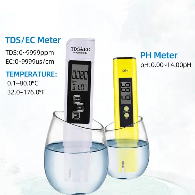Portable Digital PH Meter 0.00-14.0 PH Tester TDS&EC Meter Thermometer 0-9999us/cm 0-9999ppm 0.1-80.0degree Water Qualit Monitor