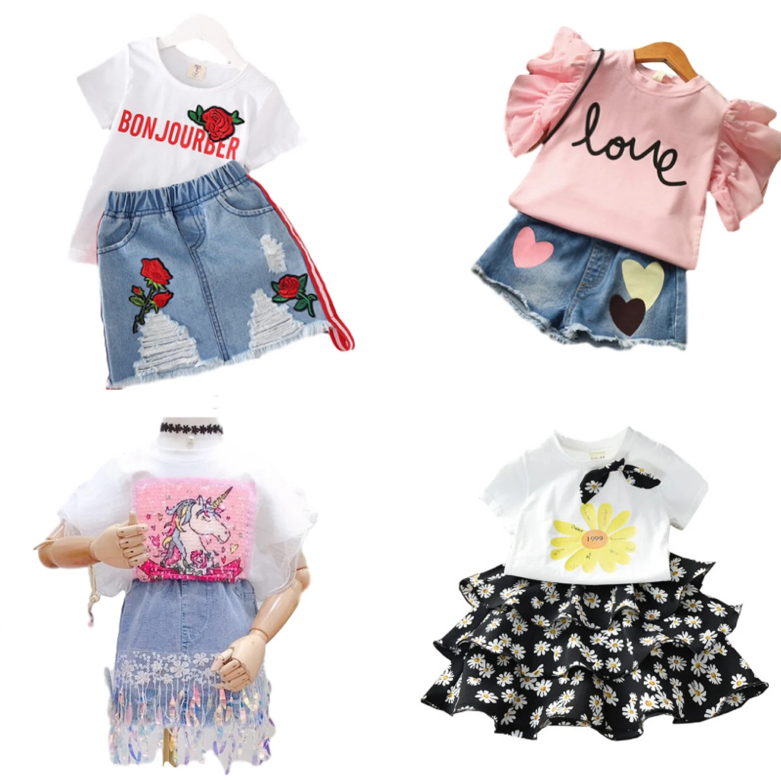 
Hot 2020 new summer flare sleeve back to school china wholesale boutique floral little baby girls sets bangladesh kids clothing 