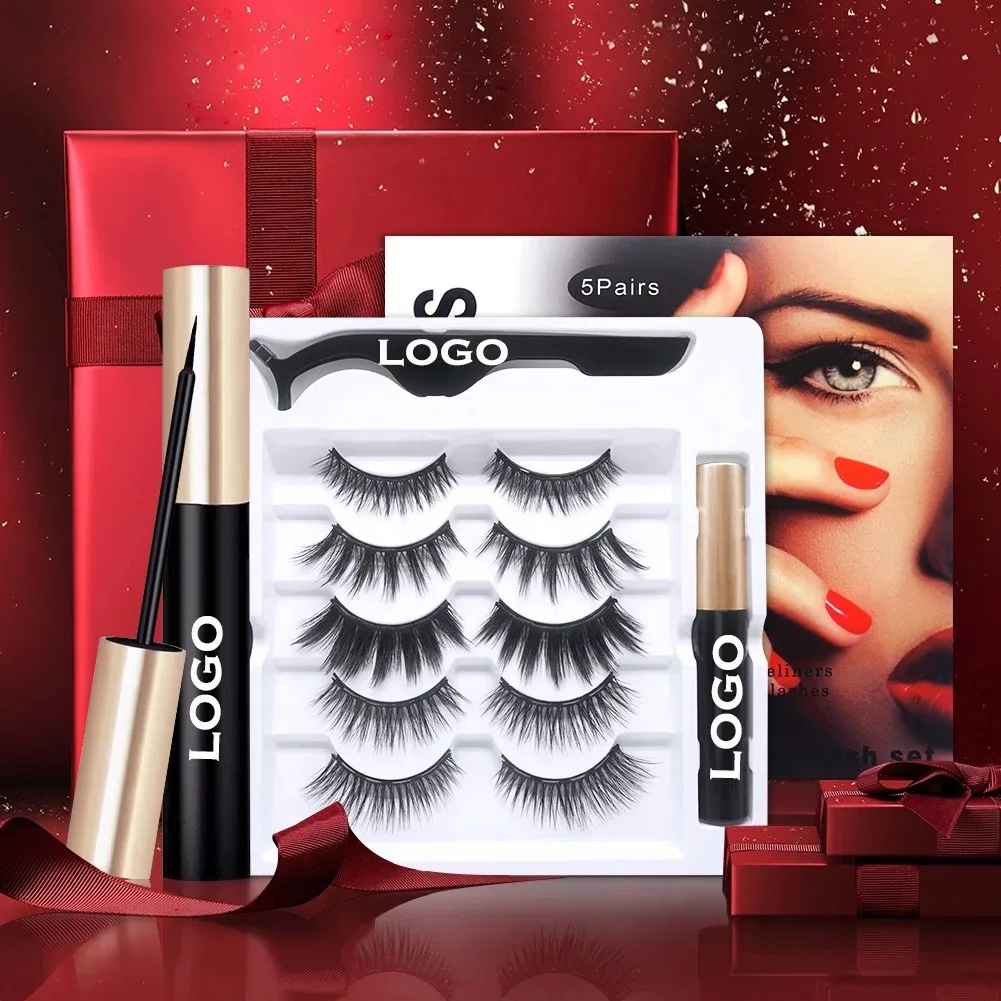 
wholesale Full Strip Lashes magnetic eyelashes and eyeliner kit 5 pairs with eyeliner mink lashes pestanas magneticas set 