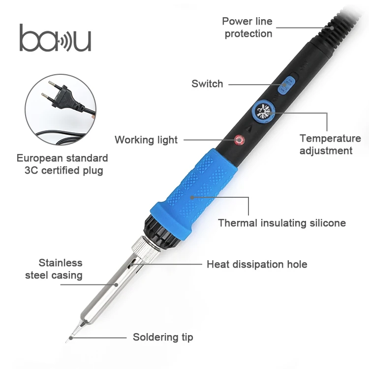 Electric Solder Iron 60W Adjustable Temperature Ba-464 Replaceable Soldering Tip Welding Irons For Repairing Rework