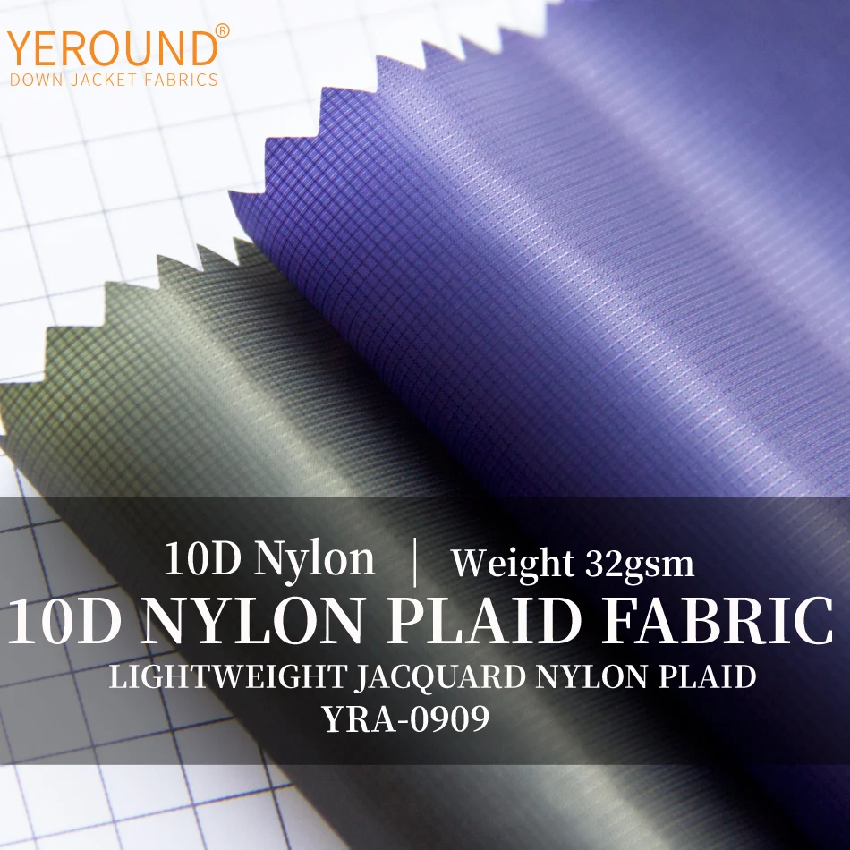 10D 100% Nylon Plaid Ultra-Thin Breathable down Jacket Fabric with 10D Yarn Count super lightweight comfortable feeling