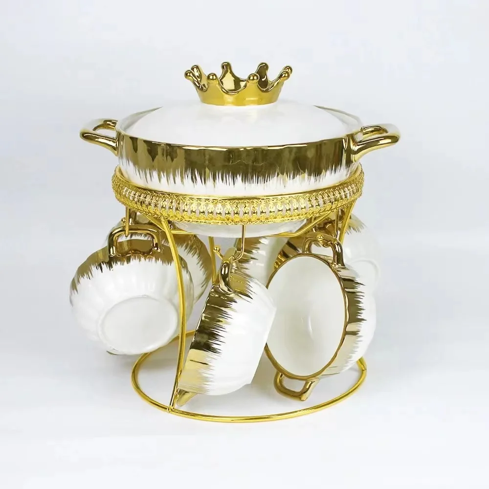 High Grade Ceramic Tableware set Crown Gold Edge Green Pink White Black Dinnerware Sets