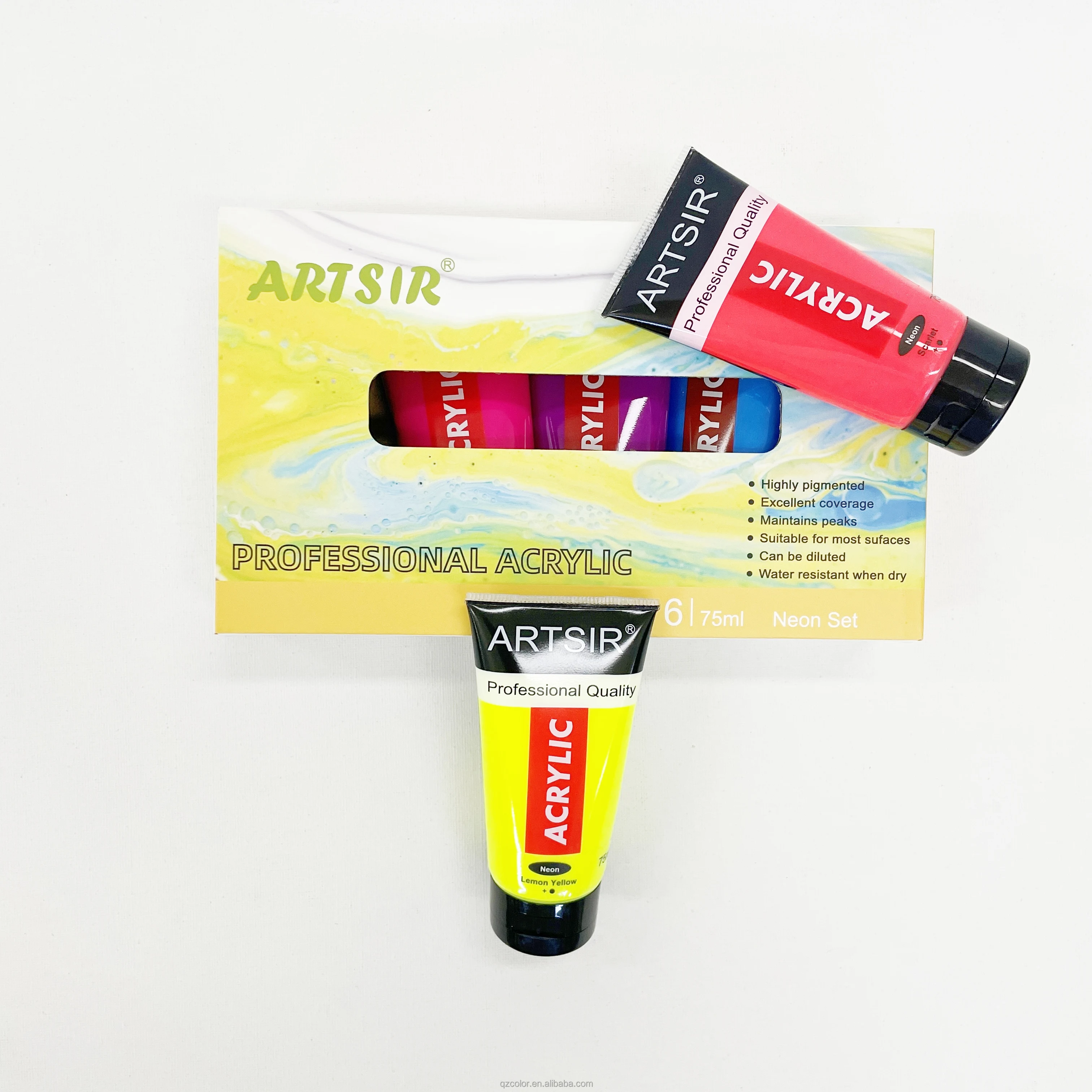 Eco-Friendly Custom Professional Plastic Bottle 75ml Plastic Tube Fluorescent Acrylic Paint For Student Kids