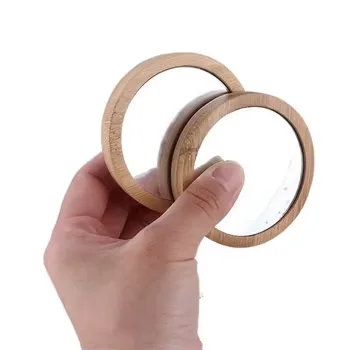 Bamboo Mini Makeup Mirror Hand Mirrors Pure Woman Cosmetic Round Wooden Colour Pocket Glass Personalized Silver Wood 0.05kg