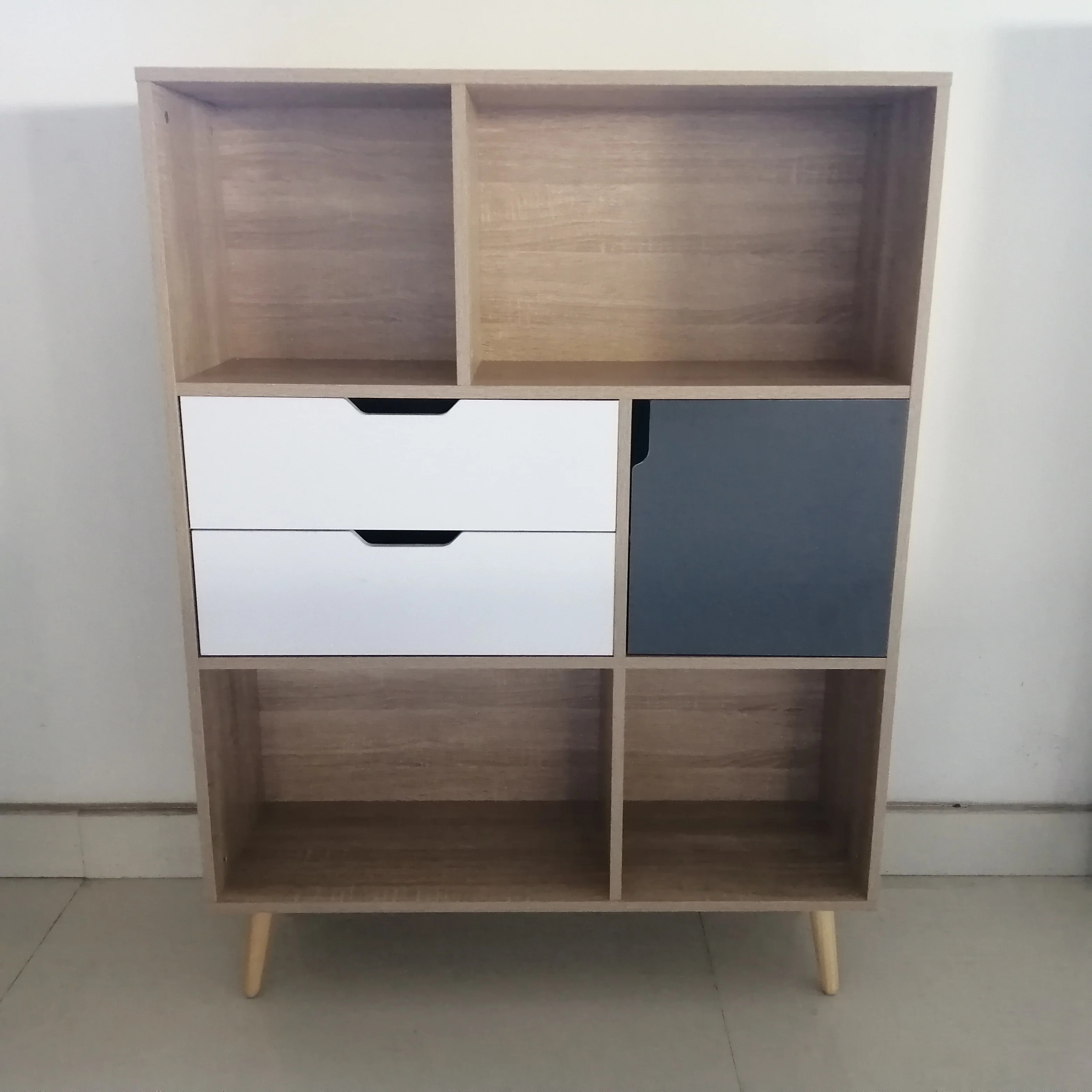 new design export Europe wood grain cabinet with 2 drawers solid wood legs