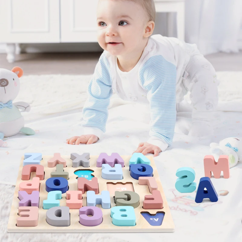  Детские строительные блоки игрушки для детей 3-4-6 лет деревянные развивающие цифры и буквы пазлы раннего