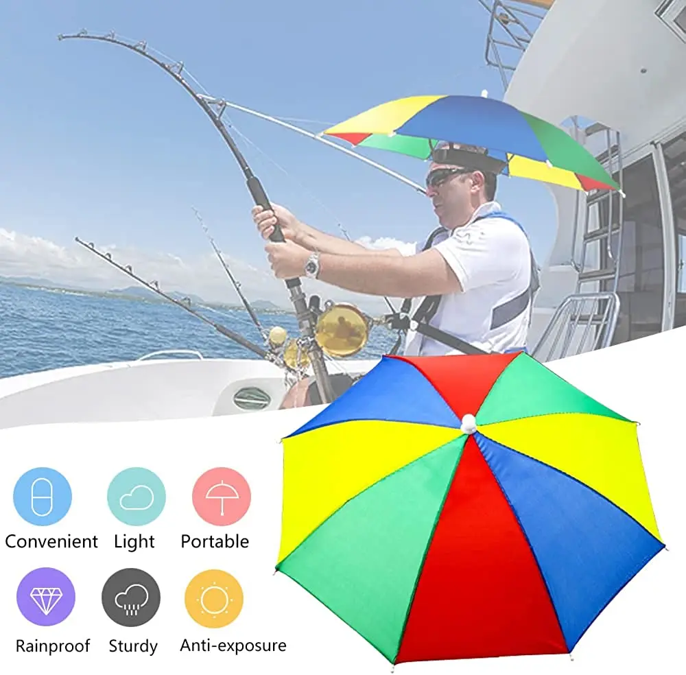 Promotional customized colorful mini small foldable rain sun head umbrella compact custom logo printed umbrella hat