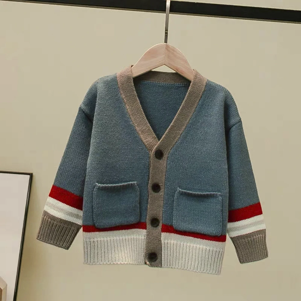 
custom long sleeve kids knitwear cardigan baby boy v neck sweater 