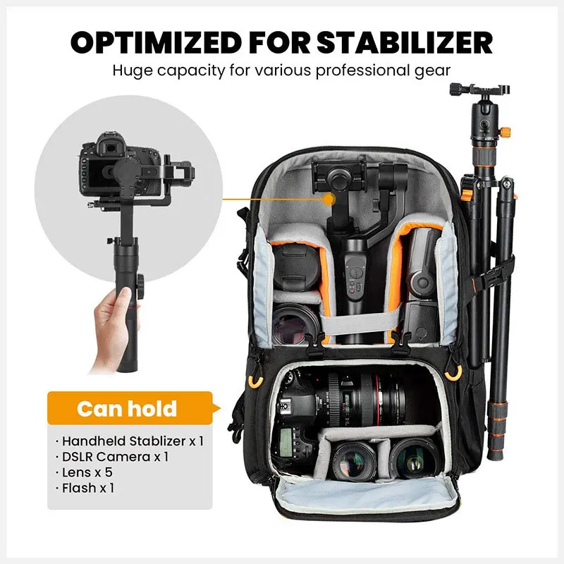 Custom Logo Travel Professional Large Photography Digital SLR Video Bag Waterproof Camera Backpack With 15' Laptop Compartment