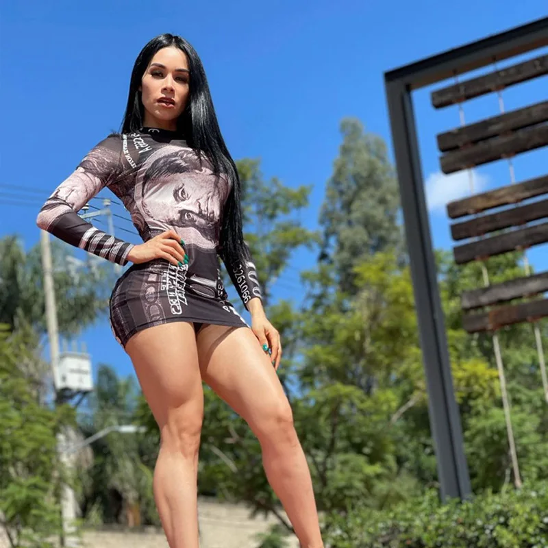 2022 Trendy Sexy Dollar Print Dresses Women Bodycon Girls Skirt long sleeve Women bodycon mini dress spring Casual Dresses