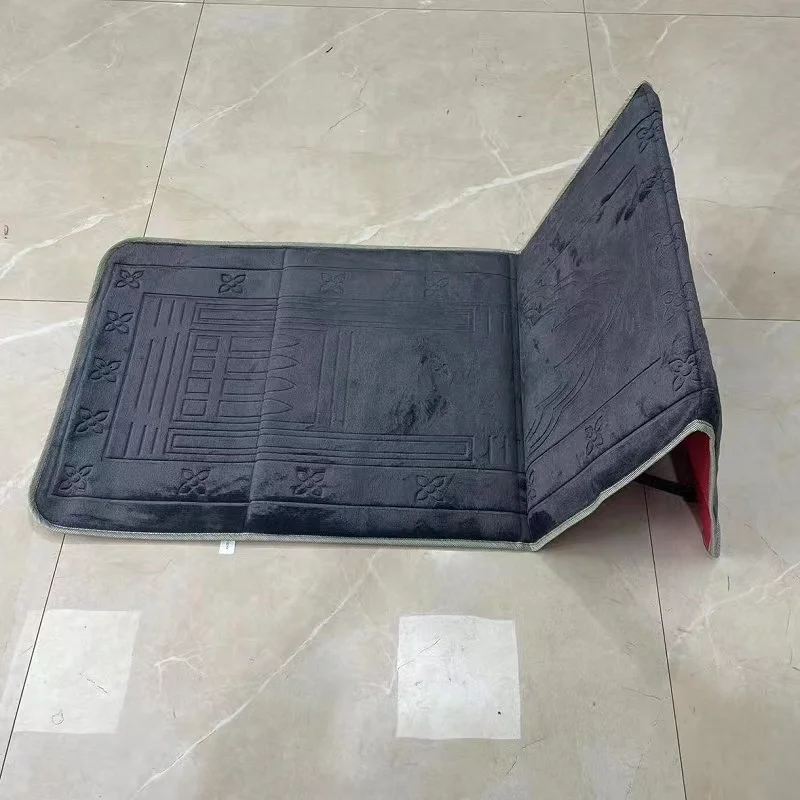 Wholesale price prayer mat luxury Muslim worship mat embossed foldable mosque carpet backrest