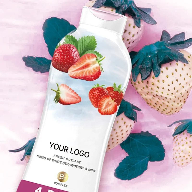 Offered Free Sample Natural Strawberry Mint Goat Milk Shower Gel Hydrating Whitening Rich Foam Volcanic Mud Body Wash