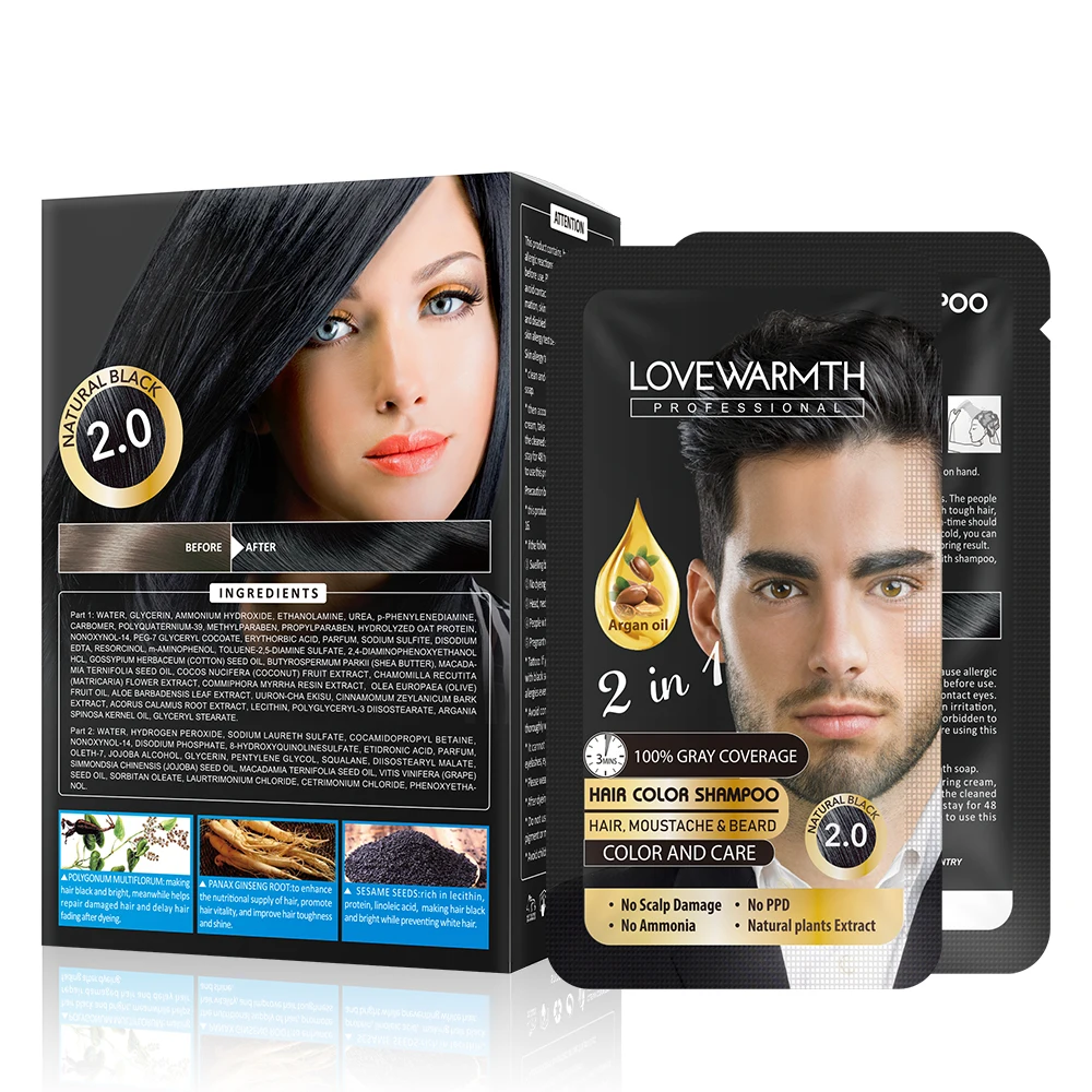 2021 Hot Selling  2 in 1 Ammonia Free 3 Mins Fast Dye Herbal Hair Color Shampoo