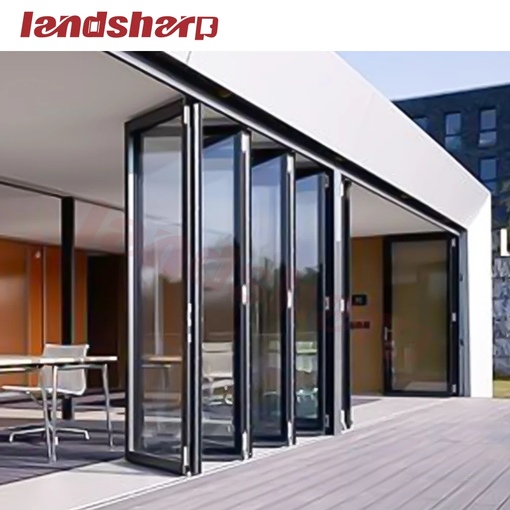 Landsharp Exterior Aluminum House Patio Double Glazed Aluminium Glass Bifold Door Folding Door System
