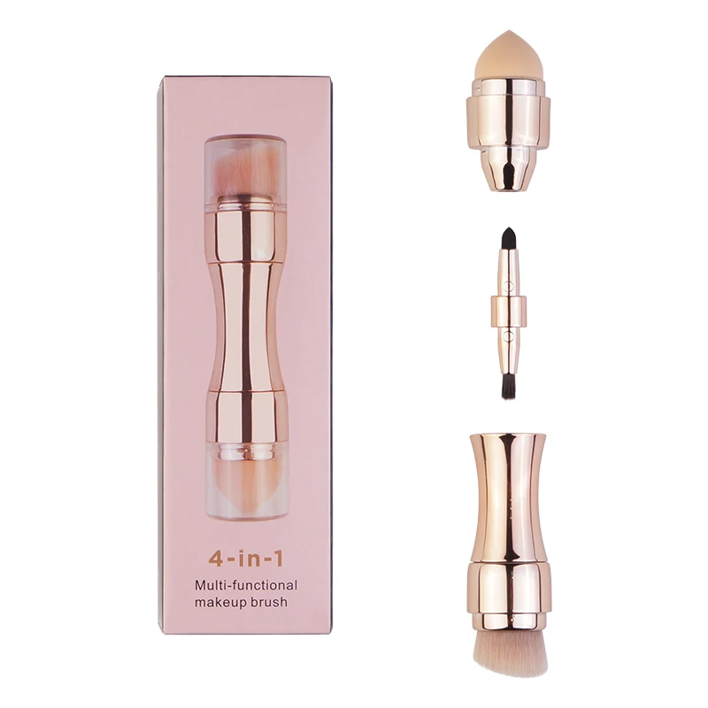 Rose Gold Makeup Brush Separable 4 in 1 mini brush private label custom cosmetic Brush Makeup Set Portable Retractable