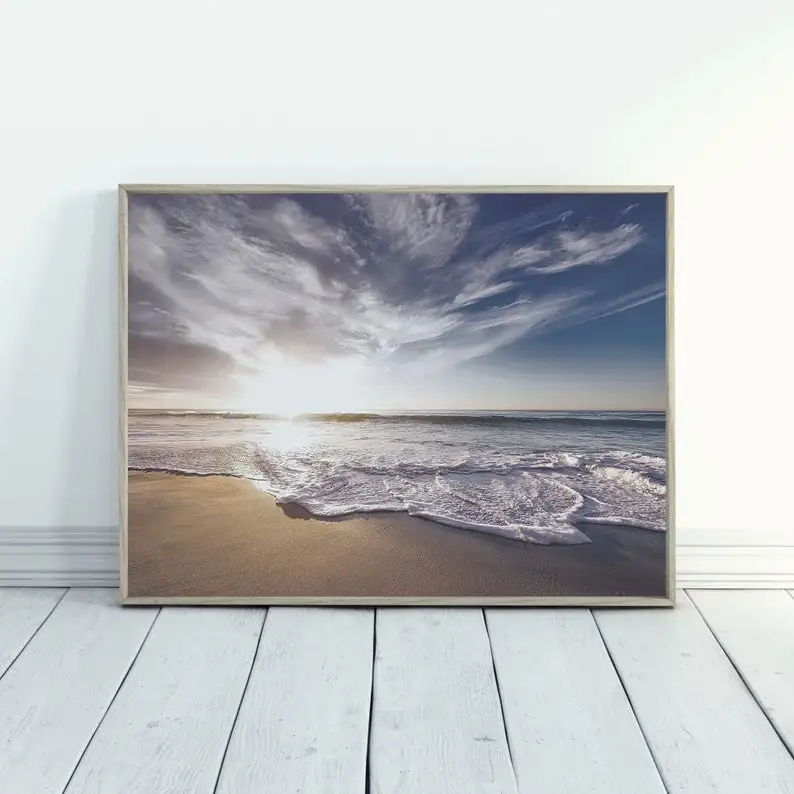 Beach Seascape Paintings Canvas Wall Art Ocean Painting Horizontal Wave Paintings for Home Decor