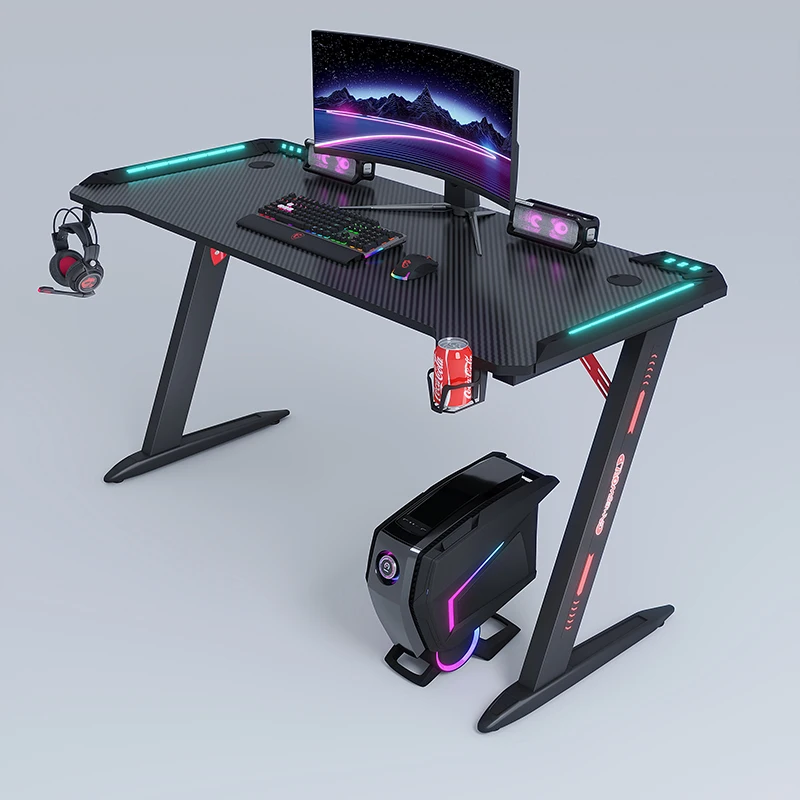2022 Hot Sale Gaming Mesa Gamer Rgb Led Gaming Table Ergonomic Computer Office Desk  PC Desk with Led Light