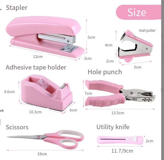 Customized pink office stationery set wholesale cross-border stapler scissors book multi-functional binding combination