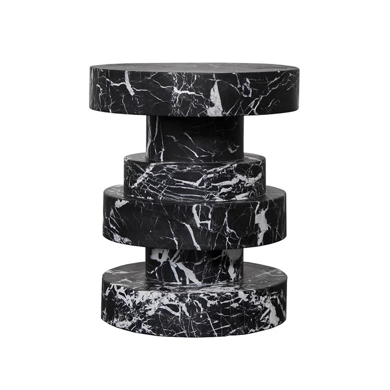 Italian minimalist black and white root marble corner table minimalist circular small tea table small sofa hole stone edge table