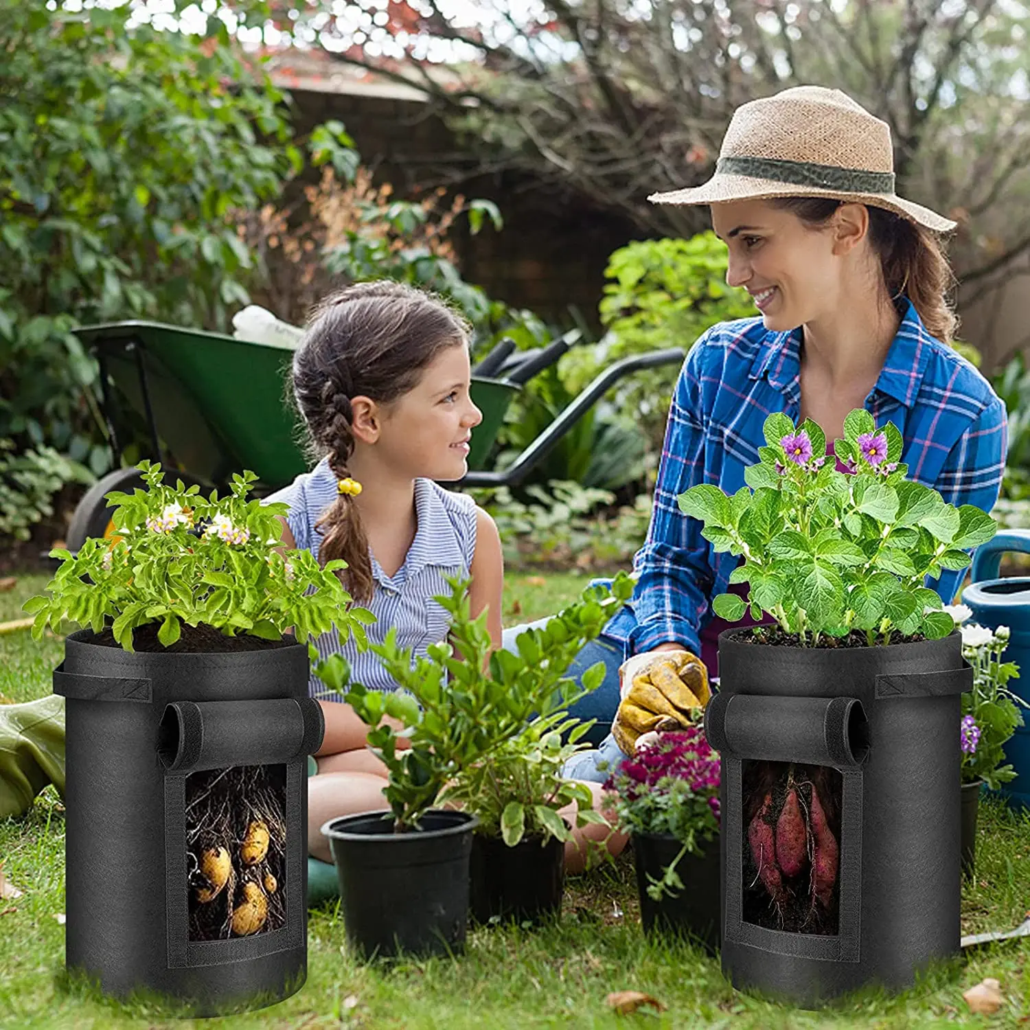 Outdoor Garden Pots Garden Potato Felt Fabric Farm Nursery Planter Grow Bag Tree Seeding Pot
