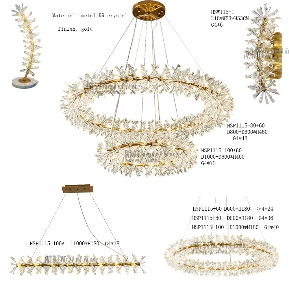 Luxury led modern crystal round three-story ceiling ceiling chandelier lighting living room dining room