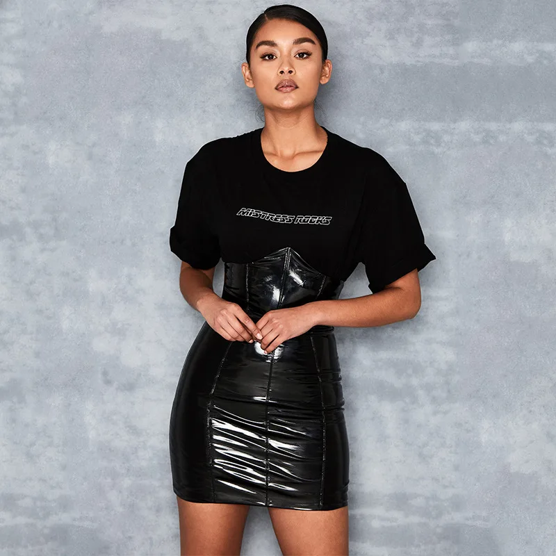 2021 mirror PVC summer clothes ladies long waist skirts womans wrap leather mini skirt