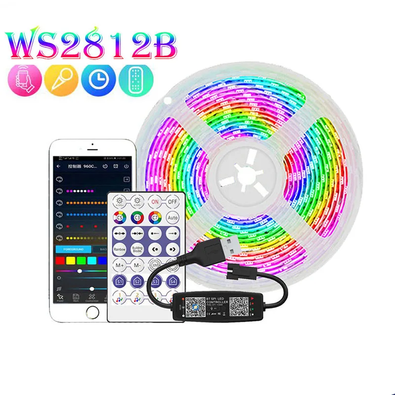 USB Led Strip Light 5V WS2812b RGB 5050 Ribbon Lighting with Smart Controller