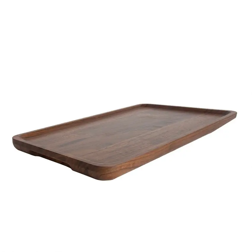 Wholesale Custom Luxury Rectangle Coffee Food Serving Wood Tray Walnut with Handle