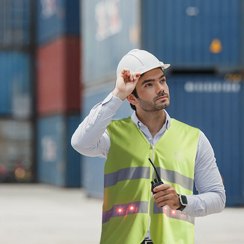 Professional Protection High Visibility Fluorescent Led Fluorescent Yellow Light Reflective Safety Vest For Outdoor Construction