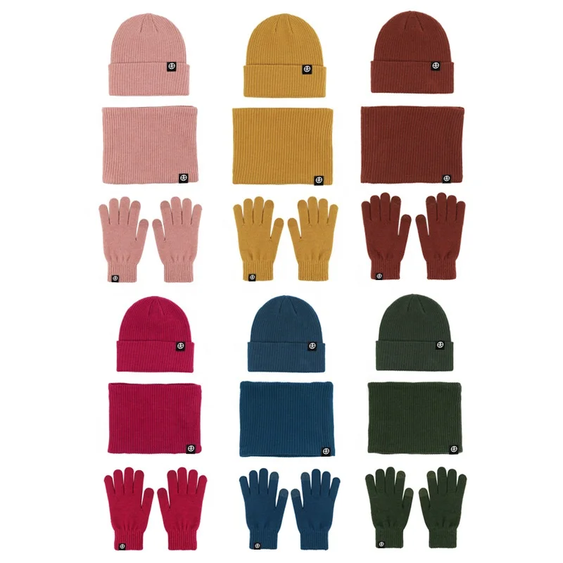 Set of 3 Scarf Hat Gloves Suit Alpaca Wool Warm Hat Neck Gloves Windbreak Knit Hat