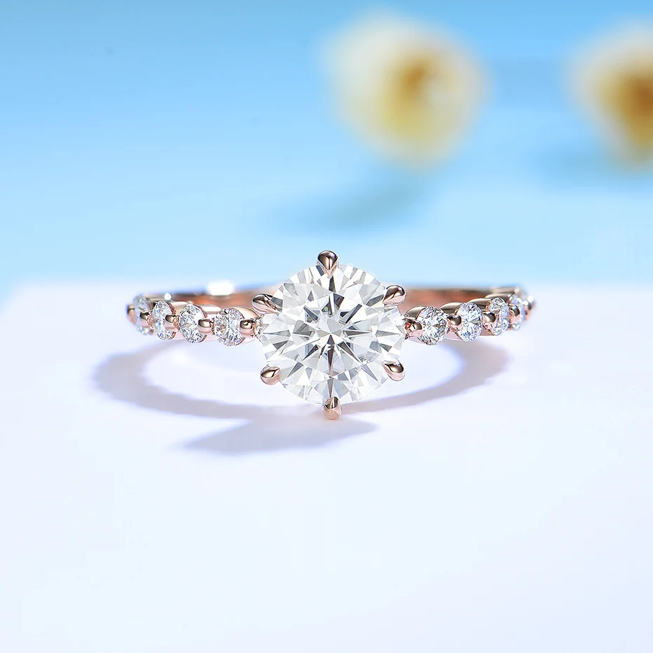 Customize Jewelry Kuololit 585 10K Rose Gold Ring for Women Solid 925 Silver Oval 1.5CT Moissanite Ring Matching Eternity Band