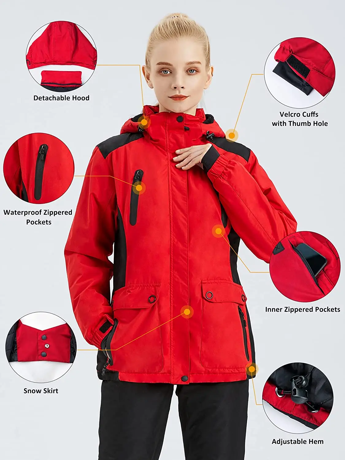 Custom Winter Eco-friendly Outdoor Sports Windproof Waterproof Snowboard Ski Suit Ski Jacket Women With Hood Full Seam Tape