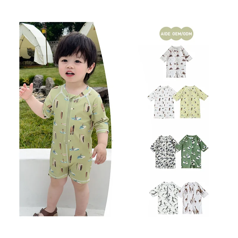 Aide One Piece Zip-Up Short Sleeve Swimwear High Quality Beachwear Kids Cover Up Customized Swimwear Baby Girl Kid Quick Dry