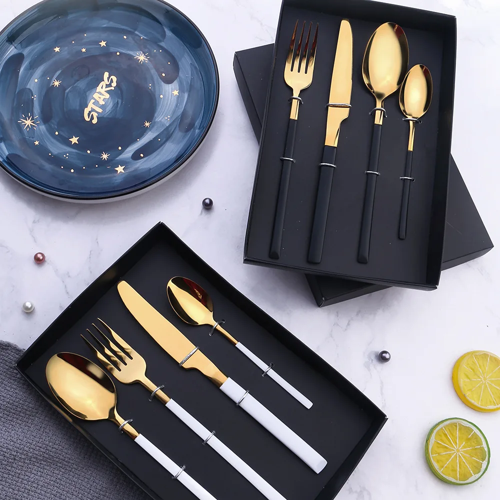 Luxury Gold Cutlery Stainless Steel Set Black Knife Fork Spoon Silverware Flatware Knife Fork Spoon Silverware Flatware