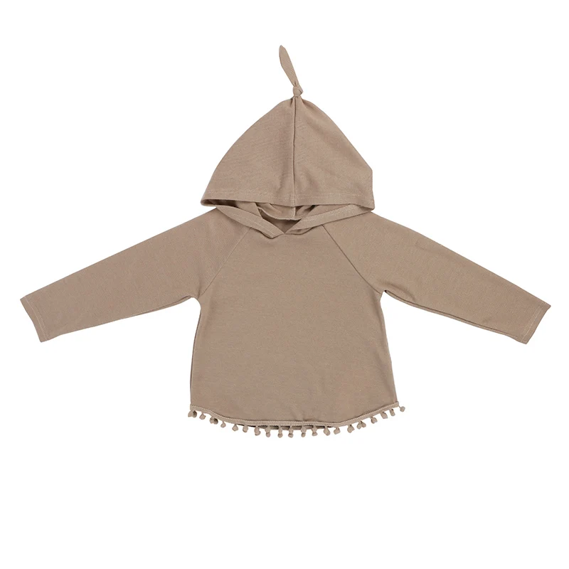 cotton long sleeve hoodie pompom boutique kids children clothes little girl top